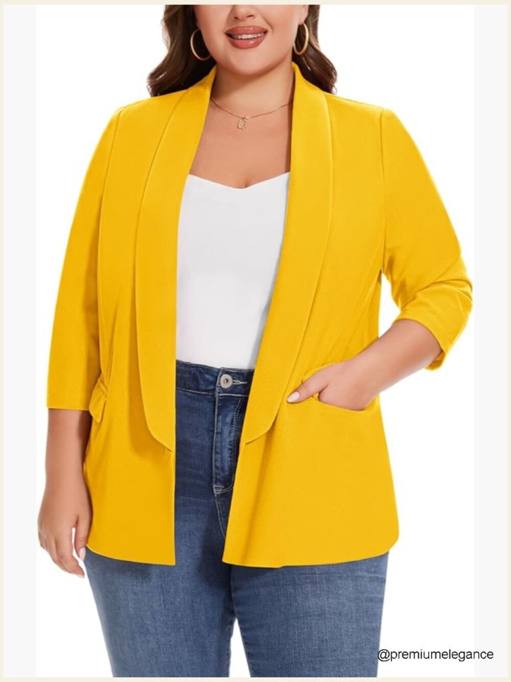 Plus Size 3/4 Sleeve Open Front Blazer Suit Jacket with Pockets